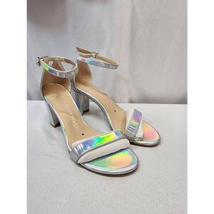 Stuart Weitzman Size 6 Nudist Block 75 Iridescent Ankle-Strap Sandals Block Heel